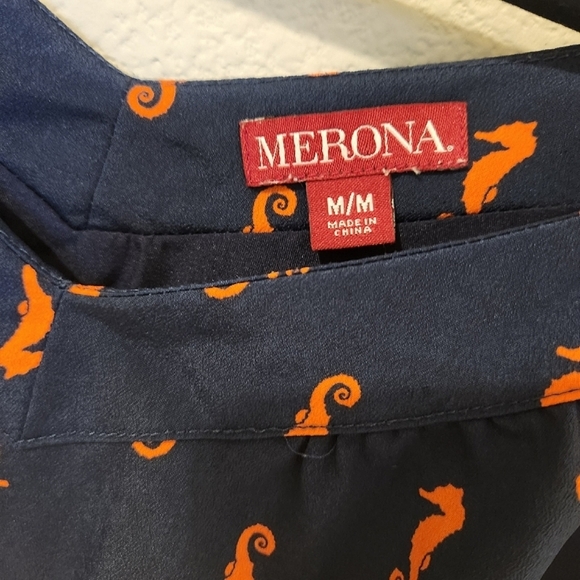 Merona Seahorse Print Navy Blue & Orange Sleeveless Dress Womens Size Me… - Picture 5 of 7